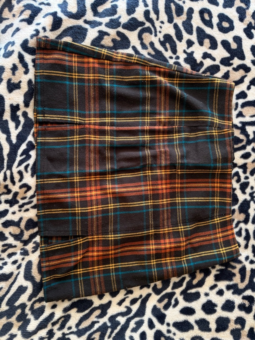 Sky and Sparrow Black Plaid Skirt with Rust & Mustard Accents